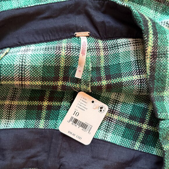 NWT Free People Emmy Mini Menswear Skort in Green Plaid - Size 10 - Picture 5 of 6